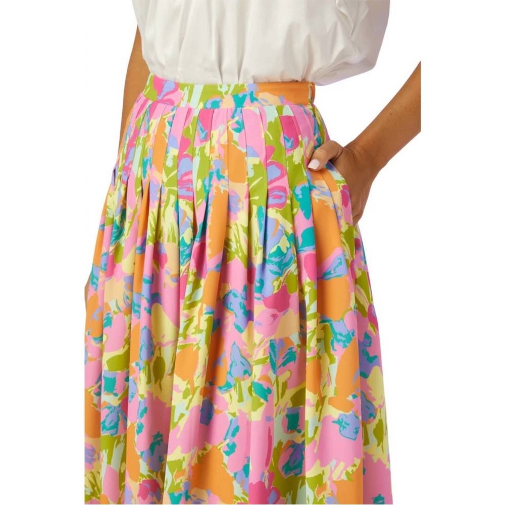 CROSBY by Mollie Burch Mallie Pleated Side Zip Midi Skirt in Floral Haze XL - Picture 2 of 8